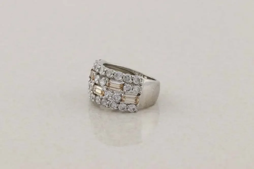 Sterling Silver Peach and White Cubic Zirconia CZ Band Ring Size 6